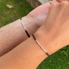 Mors Harfli Örgülü Gümüş Çift Bileklik (2 Bileklik)