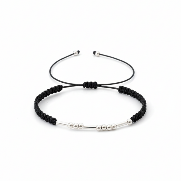 Mors Harfli Örgülü Gümüş Bileklik