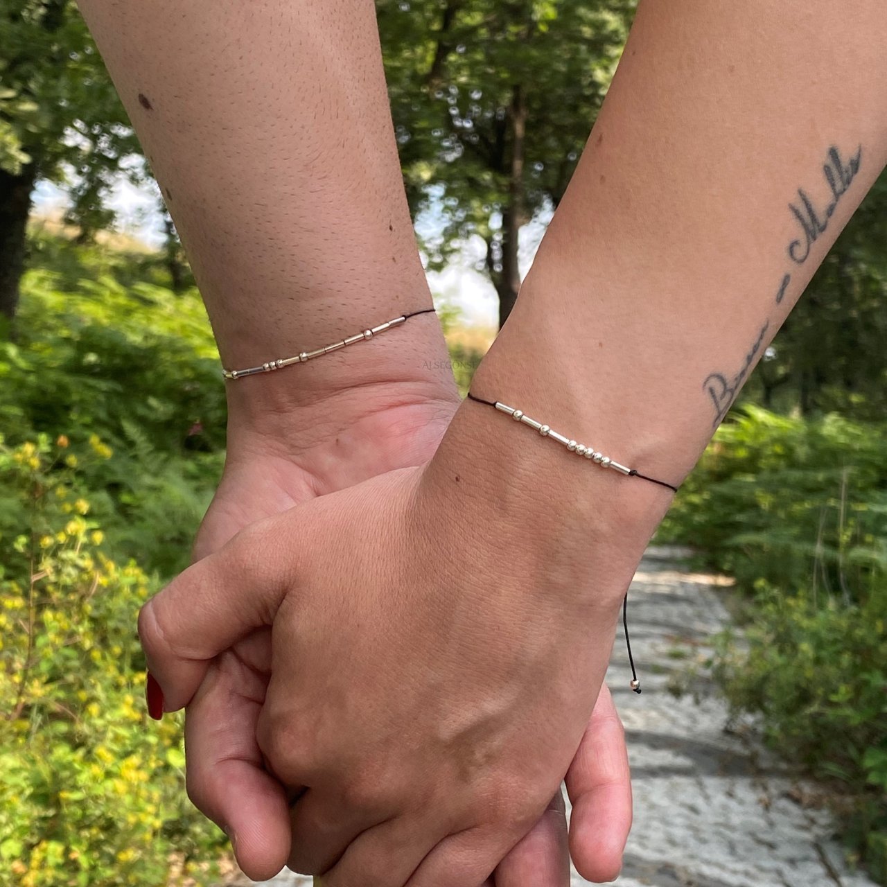 Mors Harfli Gümüş Çift Bileklik (2 Adet)