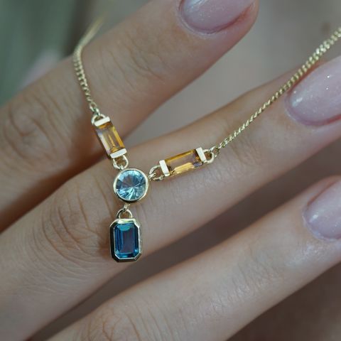 Ocean Glow – Renkli Doğal Taş Kolye | Altın