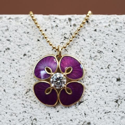 Mor Mine Çiçek Kolye | Altın