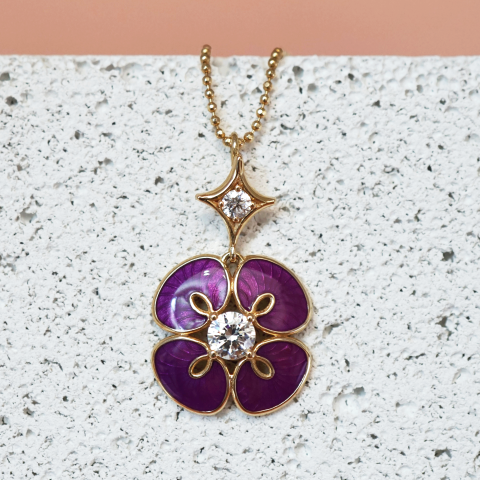 Mor Mine Çiçek Kolye 2 – Swarovski Taşlı Zarif Tasarım
