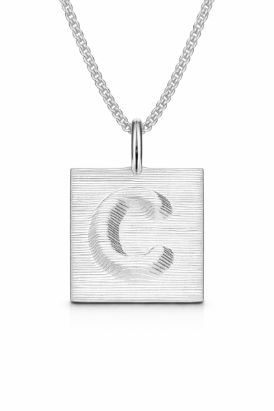 Kabartma Efektli Harf Kolye | Gümüş