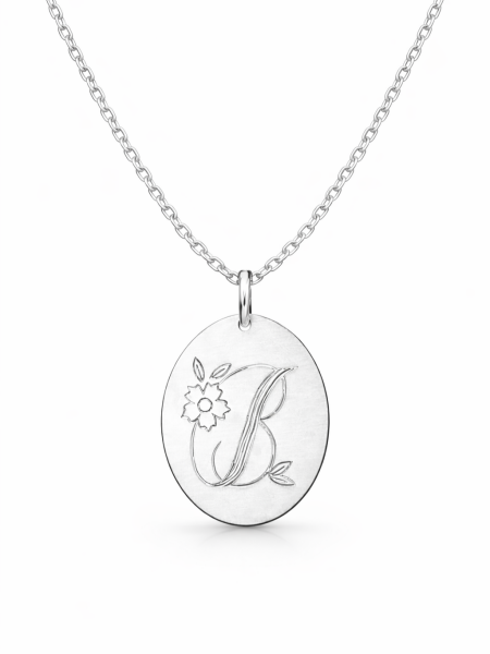 Çiçek Detaylı Harf Kolye | Gümüş